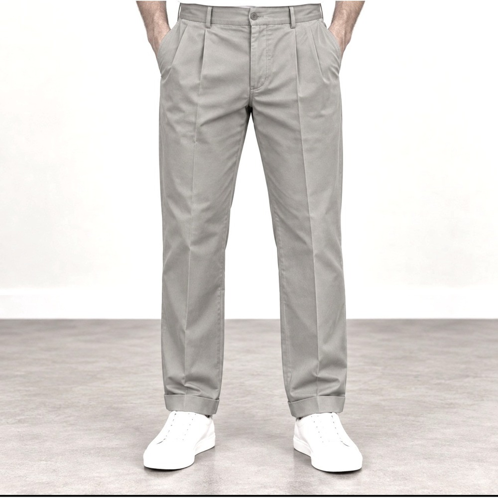 Roundtree & Yorke Dress Pants 38x32 Gray Good TravelSmart Pleated Cuffed Mens